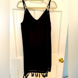 Gianni Binni large black slip dress with fringe